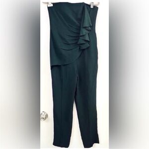 Diane Von Furstenberg Strapless Ruffle Jumpsuit NWT Dark Green Size 6